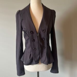 Ambition sz S charcoal grey blazer peplum blazer jacket ruffled button